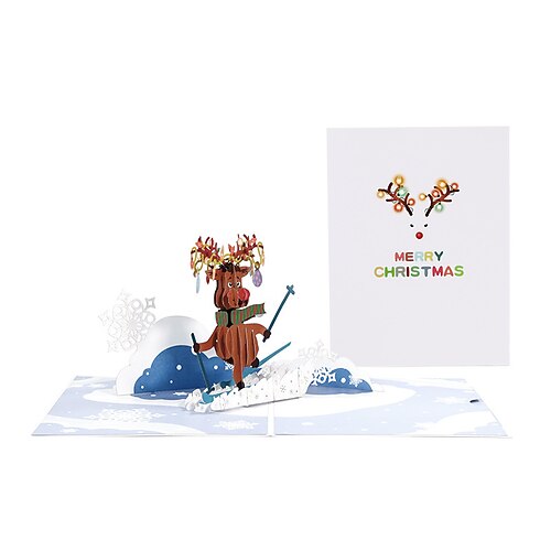 

3pcs Christmas Reindeer Card 3D Pop-Up Cards Congratulations Cards for Gift Decoration Party with Envelope 127.9 inch Paper