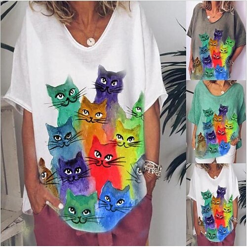 

Women's T shirt Tee Dragonfly Casual Daily Going out T shirt Tee Half-Sleeve V Neck Basic Essential Green White Grey S