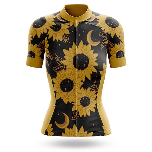 

21Grams Women's Cycling Jersey Short Sleeve Bike Top with 3 Rear Pockets Mountain Bike MTB Road Bike Cycling Breathable Quick Dry Moisture Wicking Reflective Strips Yellow Floral Botanical Polyester