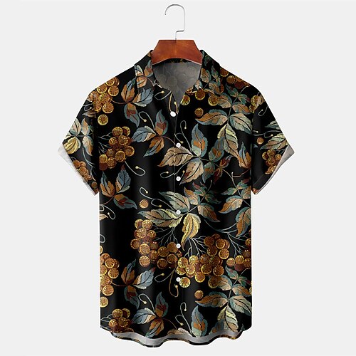 

Men's Shirt Print Floral Turndown Street Daily Button-Down Print Short Sleeve Tops Casual Fashion Breathable Comfortable Black