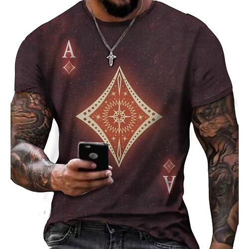 

Men's Unisex T shirt Tee 3D Print Graphic Prints Poker Crew Neck Street Daily Print Short Sleeve Tops Designer Casual Big and Tall Sports Light Yellow Black / White WhiteRed / Summer / Summer