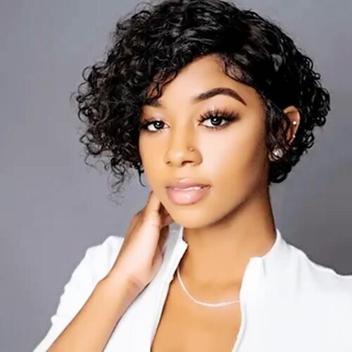 

Short Deep Curly Human Hair Afro Short Pixie Cut Wig Human Hair 13x4x1 Side Part Lace Front Natural Brazilian Hair Wigs For Women