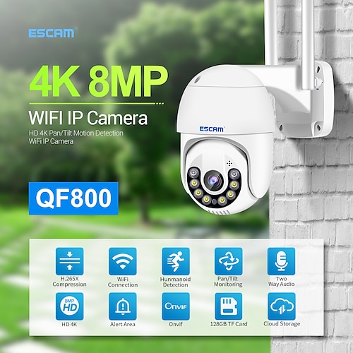 

ESCAM ESCAM QF800 IP Camera 8MP PTZ WIFI Waterproof Dual Stream Night Vision Outdoor Garden Support 128 GB