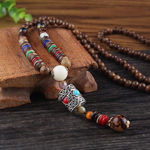 

1pc Pendant Necklace Beaded Necklace For Men's Women's Street Gift Daily Wooden Acrylic Retro Buddha / Long Necklace