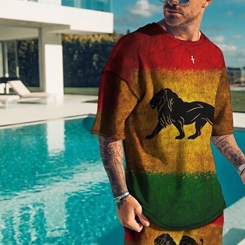 

Men's T-shirt Suits Tennis Shirt Graphic Animal Crew Neck Sea Blue Blue Brown Coffee 3D Print Street Daily Short Sleeve Print Clothing Apparel 2pcs Basic Fashion Lightweight Casual / Summer / Spring