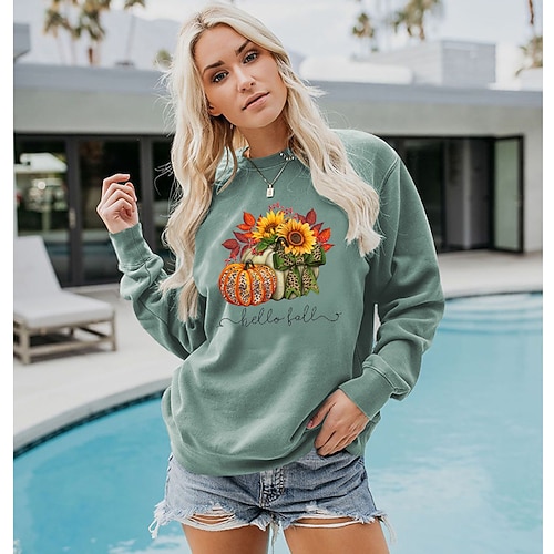 

Women's Sweatshirt Pullover Active Streetwear Halloween Print Green White Black Leopard Pumpkin Sunflower Halloween Round Neck Long Sleeve S M L XL XXL