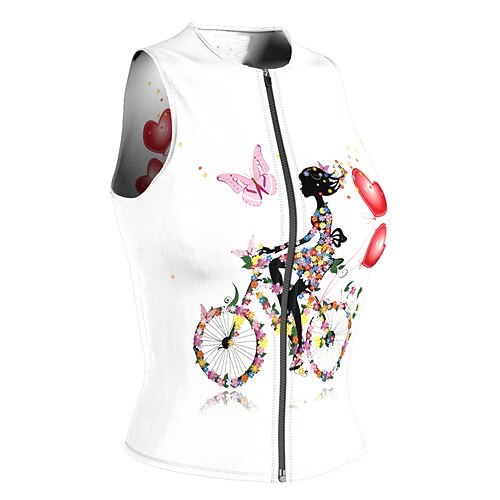 

21Grams Women's Cycling Vest Sleeveless White Butterfly Bike Breathable Quick Dry Reflective Strips Back Pocket Polyester Spandex Sports Butterfly Clothing Apparel