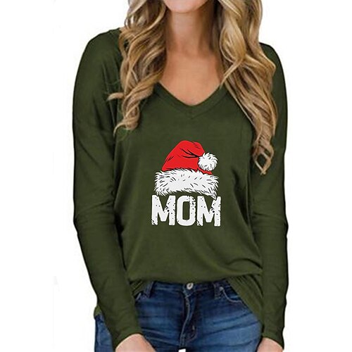 

Women's Blouse Santa Claus Christmas Casual Daily Plus Size Blouse Shirt Long Sleeve Patchwork V Neck Casual White Black Blue S