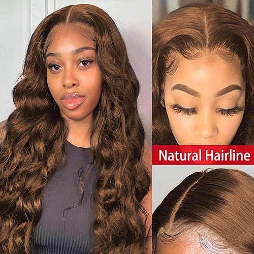 

150% 180% 13x4 Lace Human Hair Wigs Brown Wig Body Wave Wig HD Lace Frontal Wig Colored Lace Front Human Hair Wigs For Women Wavy Human Hair Brazilian Remy