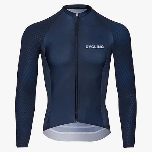 

21Grams Men's Cycling Jersey Long Sleeve Bike Top with 3 Rear Pockets Mountain Bike MTB Road Bike Cycling Breathable Quick Dry Moisture Wicking Reflective Strips Dark Navy Polyester Spandex Sports