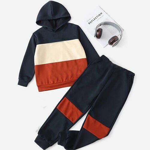 

Kids Boys Hoodie Pants HoodieSet Clothing Set 2 Pieces Long Sleeve Navy Blue Stripe Print Street Sports Vacation Fashion Comfort Cool Daily 3-12 Years