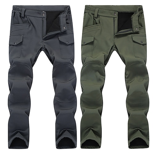 

Men's Waterproof Hiking Pants Fleece Lined Pants Softshell Pants Winter Outdoor Thermal Warm Waterproof Windproof Fleece Lining Pants / Trousers Bottoms Elastic Waist Army Green Grey Fleece Hunting