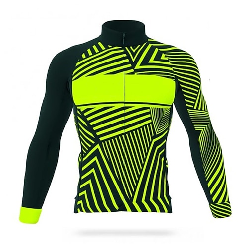 

21Grams Men's Cycling Jersey Long Sleeve Bike Top with 3 Rear Pockets Mountain Bike MTB Road Bike Cycling Breathable Quick Dry Moisture Wicking Reflective Strips Green Red Blue Stripes Polyester