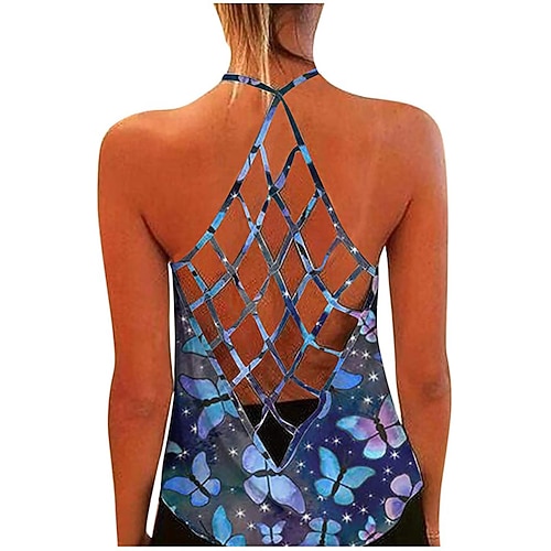 

Women's Spaghetti Strap Yoga Top Cut Out Floral Fitness Tank Top Sport Activewear Breathable / Leopard / 3D Cartoon