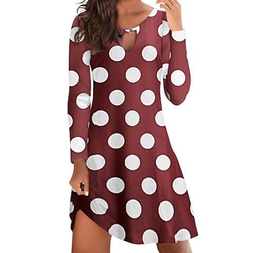 

Women's A Line Dress Short Mini Dress Black And White Green Wine Long Sleeve Floral Polka Dot Print Spring Summer Round Neck Casual 2022 S M L XL XXL 3XL 4XL 5XL