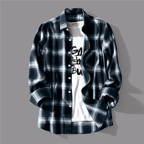 

Men's Casual Shirt Plaid / Check Turndown Blue Red White Black Print Outdoor Street Long Sleeve Button-Down Print Clothing Apparel Fashion Casual Breathable Comfortable / Spring