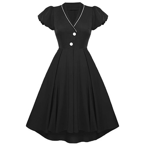 

Women's A Line Dress Knee Length Dress Black Yellow Wine Short Sleeve Color Block Ruched Button Spring Summer Party V Neck Stylish Modern 2022 S M L XL XXL