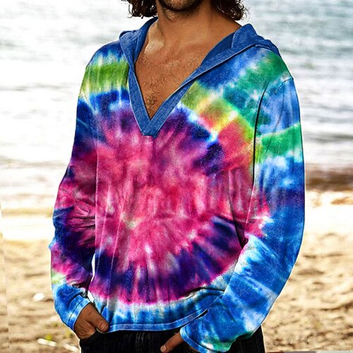 

Men's Unisex T shirt Tee 3D Print Color Block Graphic Prints V Neck Hooded Daily Holiday Print Long Sleeve Tops Designer Lightweight Casual Classic Blue Light Blue