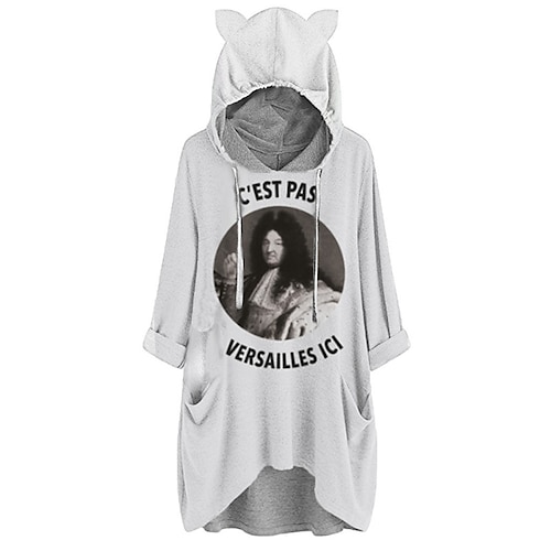 

Women's Shift Dress Short Mini Dress Gray Long Sleeve Print Letter Pocket Print Fall Spring Hooded Casual 2022 S M L XL XXL 3XL