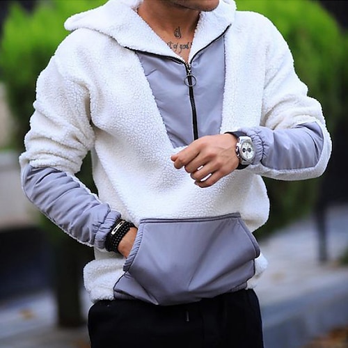 

Men's Hoodie Pullover Hoodie Sweatshirt Color Block Zipper Pocket Daily Holiday Going out non-printing Casual Streetwear Hoodies Sweatshirts White