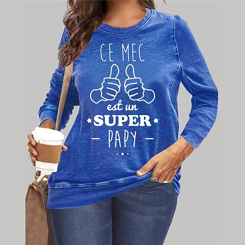

Women's Plus Size Tops Pullover Sweatshirt Graphic Patterned Letter Print Long Sleeve Crewneck Streetwear Daily Vacation Microfiber Fall Spring Blue Gray