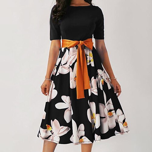 

Women's Plus Size Summer Dress Floral Round Neck Short Sleeve Fall Summer Work Knee Length Dress Daily Vacation Dress