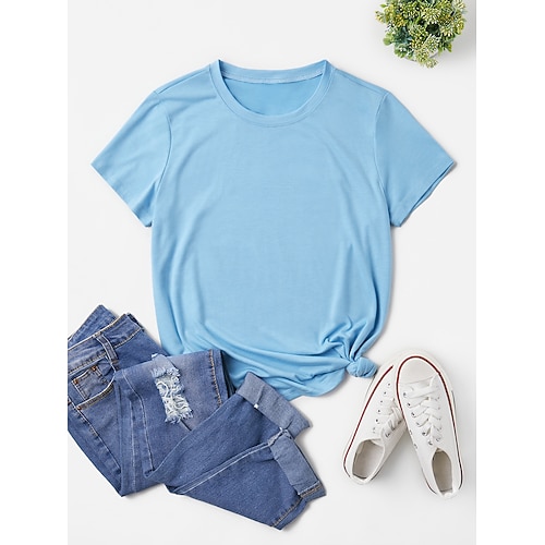 

Women's T shirt Tee Plain Casual Daily Holiday T shirt Tee Short Sleeve Round Neck Basic Essential White Black Gray S