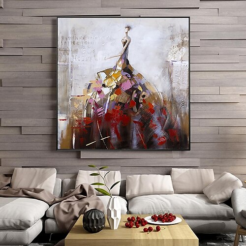 

Handmade Hand Painted Oil Painting Wall Red Dress Women Painting Home Decoration Decor Rolled Canvas No Frame Unstretched