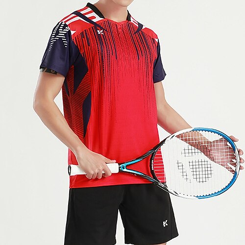 

Men's Tennis Shirt Athletic Shirt Breathable Quick Dry Moisture Wicking Short Sleeve T Shirt Regular Fit V Neck Printed Summer Gym Workout Tennis Badminton / Micro-elastic / Lightweight