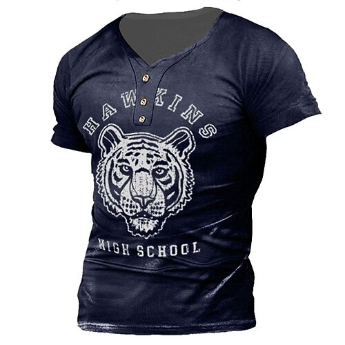 

Men's T shirt Tee Graphic Patterned Tiger Letter V Neck Casual Daily Short Sleeve Tops Lightweight Fashion Big and Tall Sports Black Blue Gray / Summer / Summer