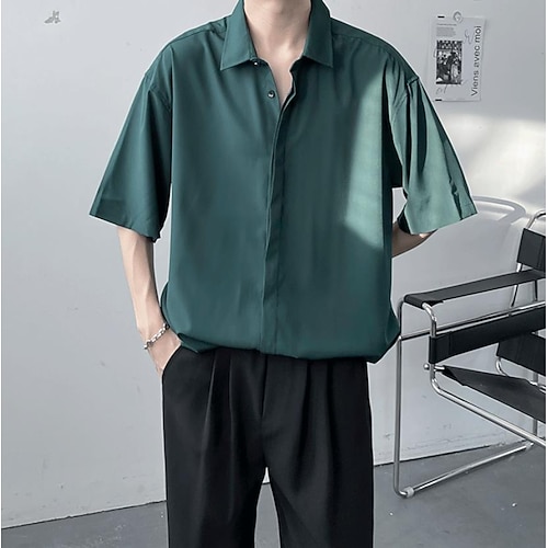 

Men's Shirt Solid Color Classic Collar Casual Embroidered Tops Lightweight Casual White Black Light Green