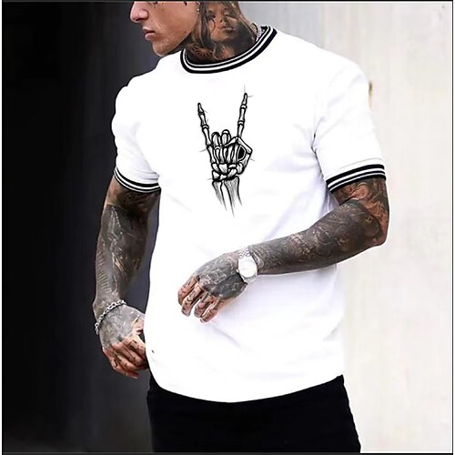 

Men's T shirt Tee Graphic Patterned Solid Color Skull Crew Neck Casual Daily Short Sleeve Tops Casual White Black / Sports