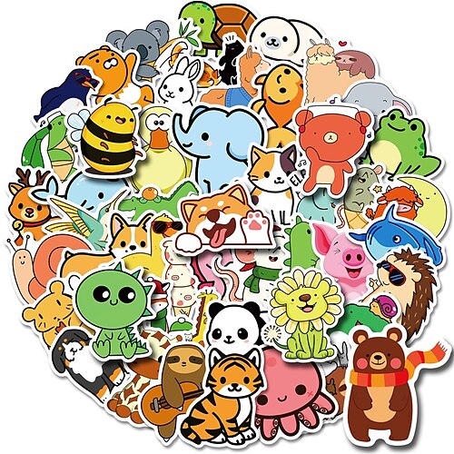 

50pcs Animal Stickers for Student Notebook Gifts Waterproof Self-adhesive Cartoon for Women Men Girls