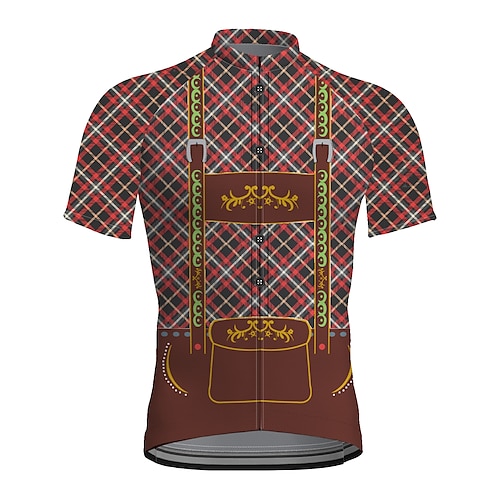 

21Grams Men's Cycling Jersey Short Sleeve Bike Top with 3 Rear Pockets Mountain Bike MTB Road Bike Cycling Breathable Quick Dry Moisture Wicking Reflective Strips Red Plaid Checkered Polyester Spandex