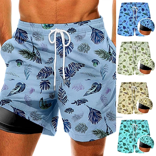 

Herre Badeshorts Surfeshorts Hurtigtørkende Surfeshorts Badedrakt Kompresjonsforing Med lommer Snorer Svømming Surfing Strand Vannsport Blomster Sommer