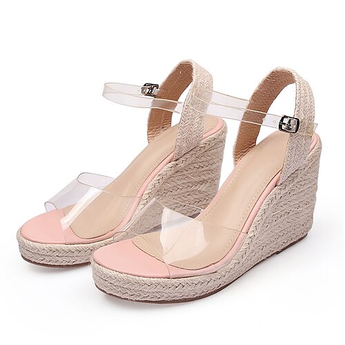 

Women's Sandals Wedge Sandals Espadrilles Clear Shoes Wedge Heel Open Toe Elegant Casual Daily Office PU Leather Buckle Spring Summer Solid Colored Black Rosy Pink