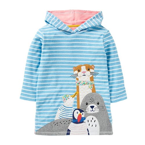 

Kids Girls' Dress Cartoon A Line Dress Knee-length Dress Daily Print Cotton Long Sleeve Cute Dress 2-8 Years Fall Pink Dusty Rose Light Blue