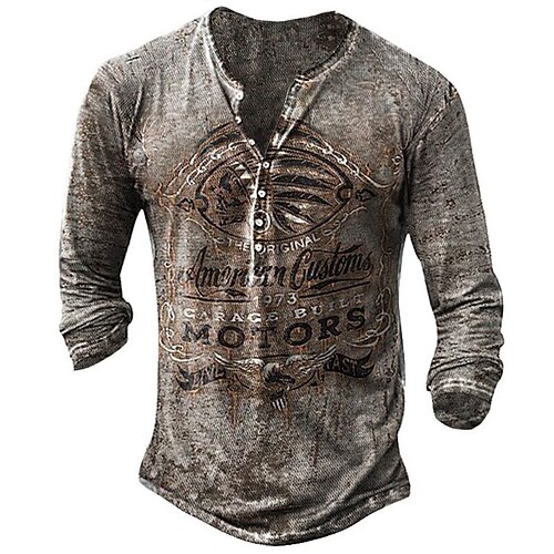 

Men's Henley Shirt T shirt Tee 3D Print Graphic Patterned Henley Daily Sports Button-Down Print Long Sleeve Tops Basic Classic Comfortable Big and Tall Dark Gray / Summer / Spring / Summer