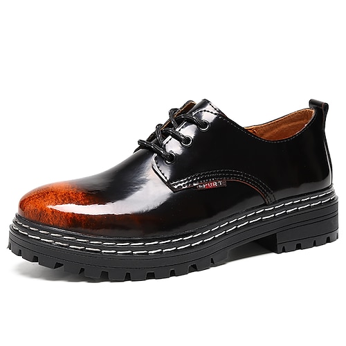 

Men's Oxfords British Style Plaid Shoes Comfort Shoes Casual British Daily Office & Career Patent Leather Cowhide Black Burgundy Brown Gradient Fall Spring