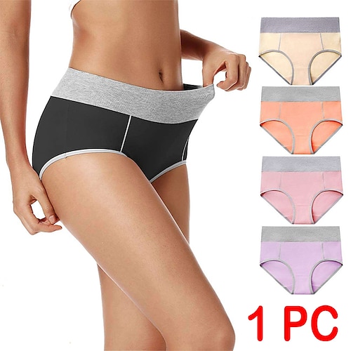 Women's High Waisted Cotton Underwear Soft Breathable Panties Stretch Briefs  Regular & Plus Size 1 Piece 2024 - $6.49