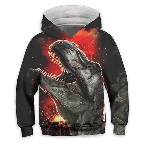 

Kids Boys Hoodie Animal Outdoor 3D Print Long Sleeve Pocket Active 3-13 Years Fall Red