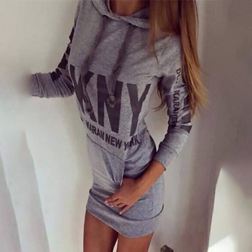 

Women's Hoodie Dress Winter Dress Bodycon Short Mini Dress White Black Gray Long Sleeve Fall Letter Ruched Spring Summer Hooded Casual 2022 S M L XL