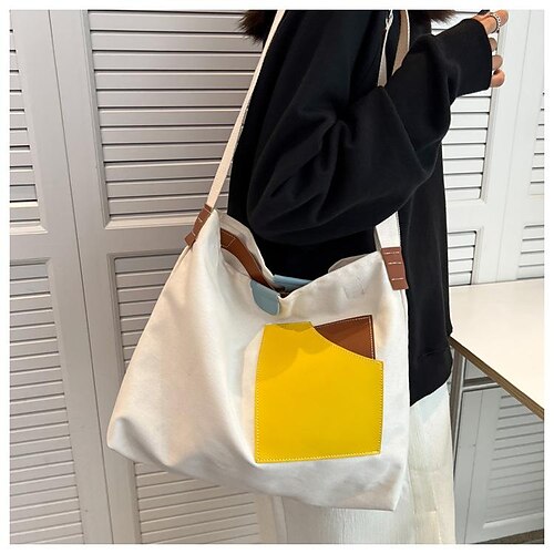 

Women's Unisex Canvas Tote Bag Shoulder Bag Canvas Buttons Artwork Shopping Daily White Black