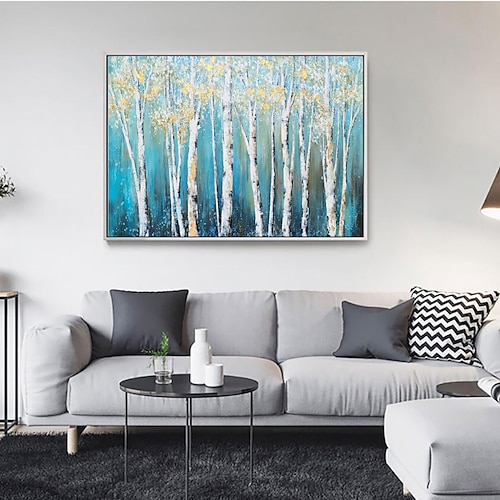 

Pintura al óleo hecha a mano lienzo ecoration moderno paisaje de bosque de abedules para decoración del hogar enrollado sin marco pintura sin estirar