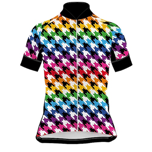

21Grams Women's Cycling Jersey Short Sleeve Bike Jersey Top with 3 Rear Pockets Mountain Bike MTB Road Bike Cycling Breathable Quick Dry Moisture Wicking Reflective Strips Blue Yellow Geometic