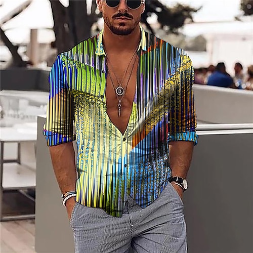 

Homens Camisa Social Camisa Gráfica 3D impressão Aberto para a Lateral Verde Impressão 3D Ao ar livre Rua Manga Longa Botão para baixo Imprimir Roupa Moda Designer Casual Respirável / Verão / Verão