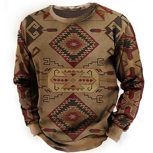 

Homme Sweat shirt Sweat Marron Col Ras du Cou Graphic Géométrique Tribal Imprimer Casual du quotidien Des sports 3D effet basique Vêtement de rue Grand et grand Printemps été Vêtement Tenue Pulls