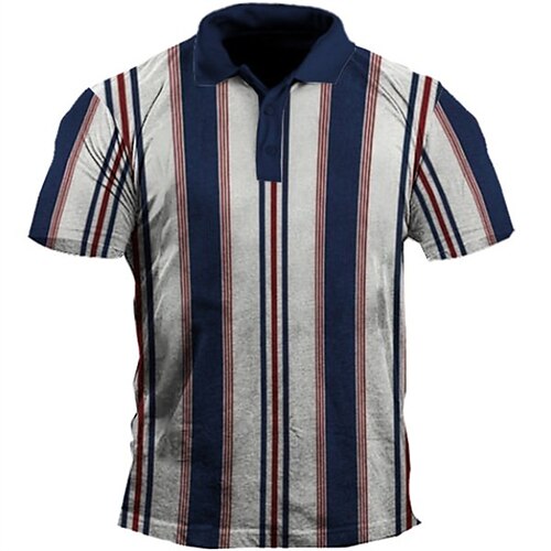 

Men's Collar Polo Shirt Golf Shirt Graphic Striped Turndown Blue / White 3D Print Street Daily Short Sleeve 3D Button-Down Clothing Apparel Fashion Casual Breathable Comfortable / Beach