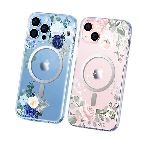 

Phone Case For Apple Back Cover Magnetic Adsorption iPhone 13 Pro Max 12 11 Portable Frosted Translucent Lines / Waves Graphic Patterned Flower TPU