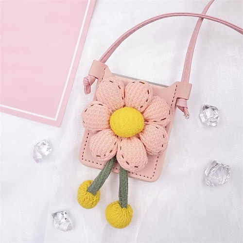 

Phone Case For Samsung Galaxy Flip Z Flip 4 Z Flip 3 Portable Flip with Removable Cross Body Strap Solid Colored PC PU Leather